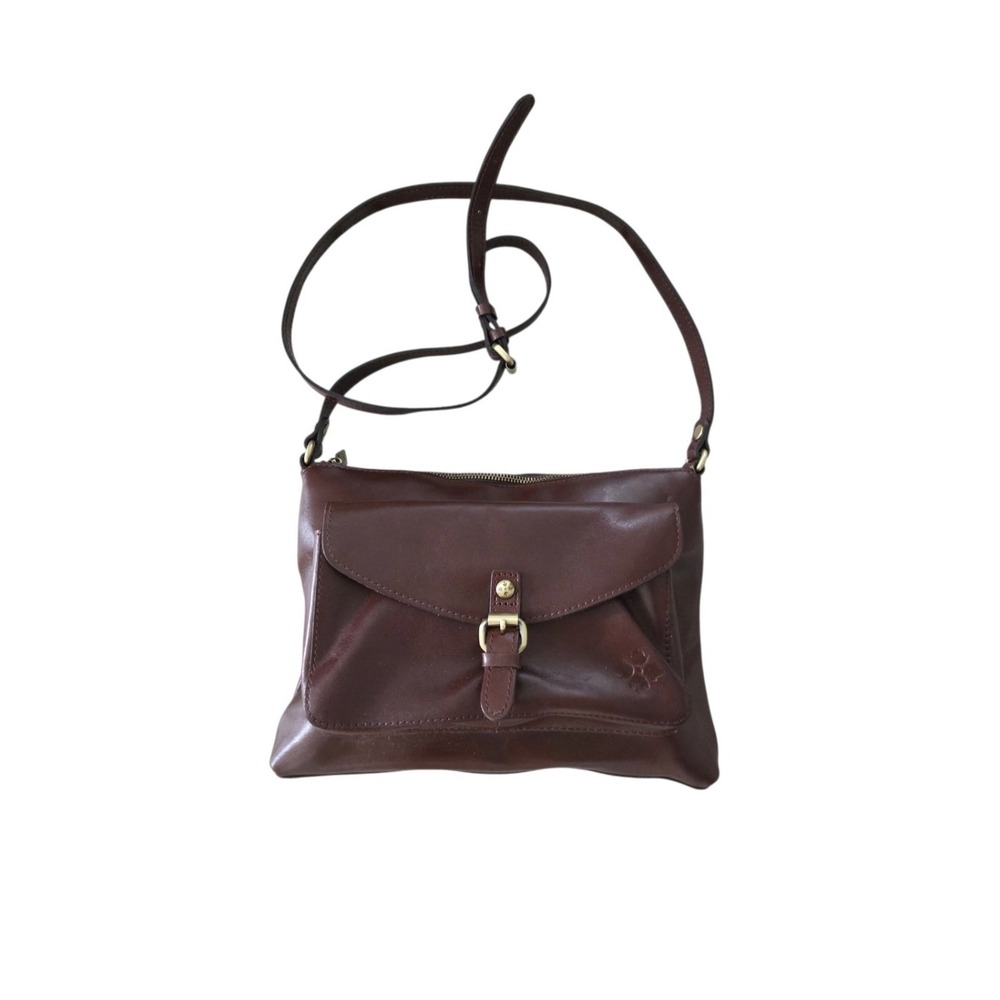 Patricia Nash Kirby East West Leather Crossbody Bag Purse Brown Zip Spacious